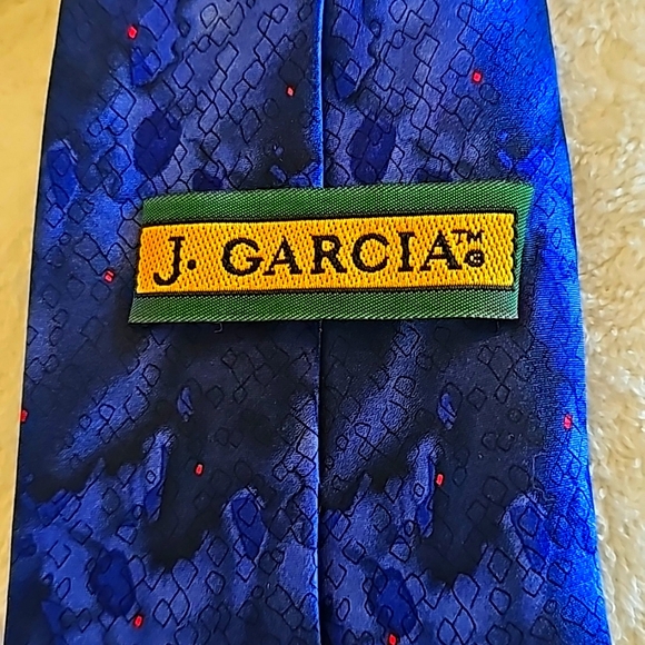 J. Garcia Genuine Silk Tie, Blue with Red Speckles - Picture 1 of 7